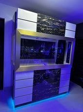 黒×ゴールドの大理石調キャビネット付きオーダーメイド大型水槽｜CREATE THE SEA